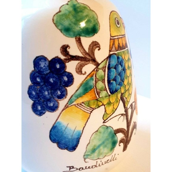 Italian Faience Vase,Hand-Painted Vase by Baudiuelli, Mid-Century, Bird & Grapes - Picture 5 of 8